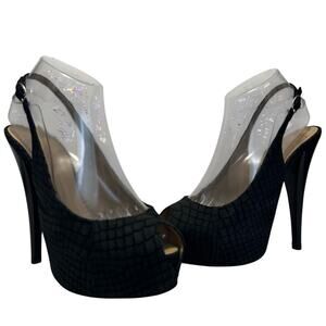 Vintage Giuseppe Zanotti Black Suede Slingback Heels size IT 38.5 Python